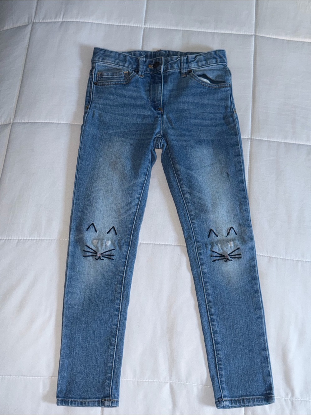J Crew Girls' Skinny Jeans with Cat Knee Embroidery - Size 8